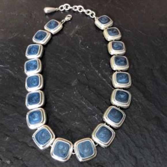 Vintage 1970’s Chunky Silver and Blue Necklace Adjustable 16”- 19” - Picture 4 of 7